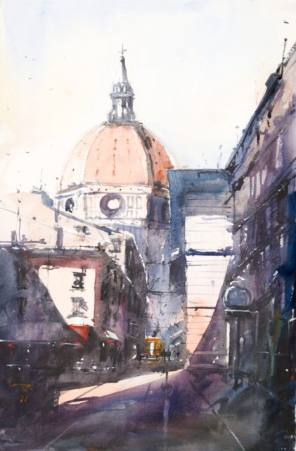 Watercolor painting of  Duomo in Florence, Italy