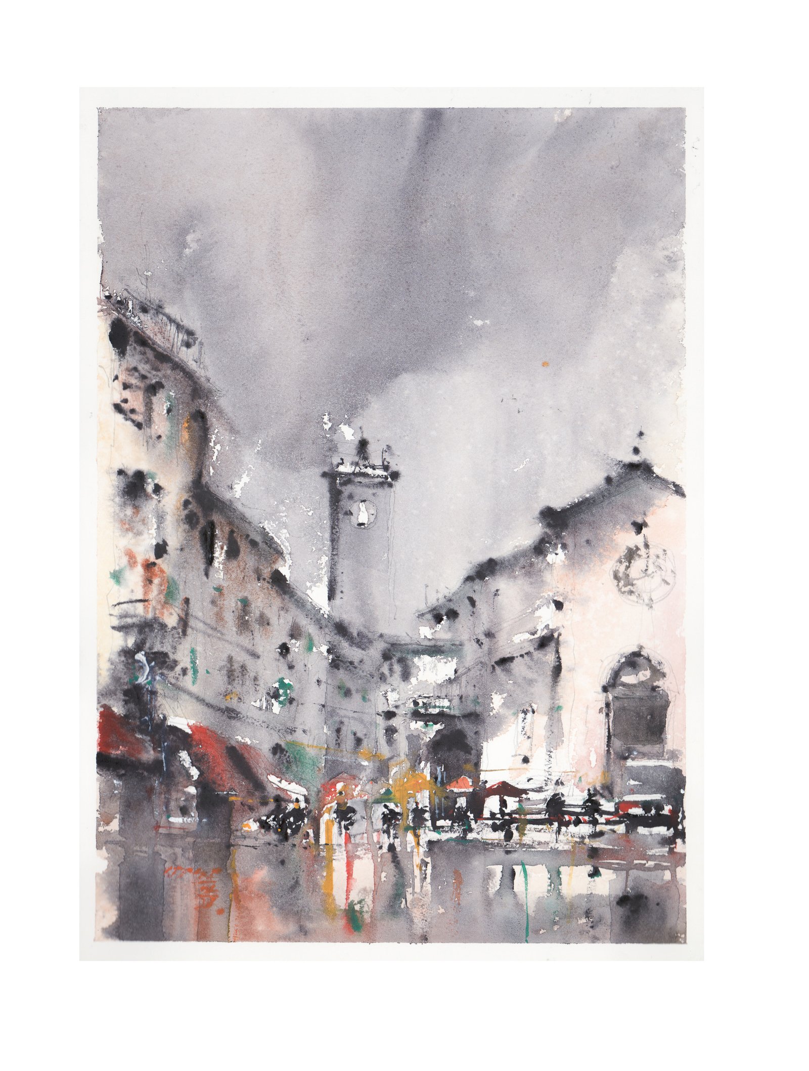 Watercolor Painting of Orvieto, Italy in the Rain