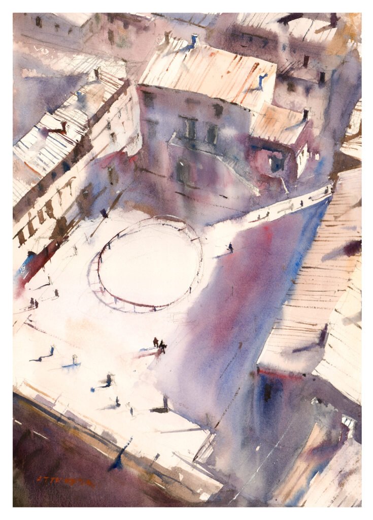 Watercolor Painting of Piazza San Donato, Civita, Italy.