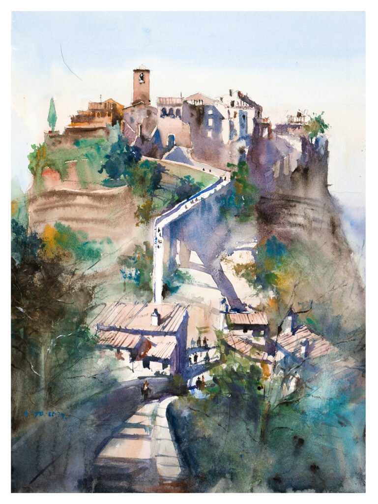 Watercolor Painting of Civita Di Bagnoregio
