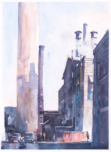 Watercolor painting of KSU power plant