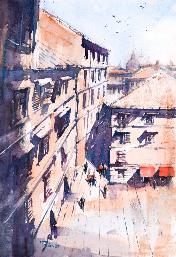 Watercolor painting of Piazza Navona, Rome, Italy
