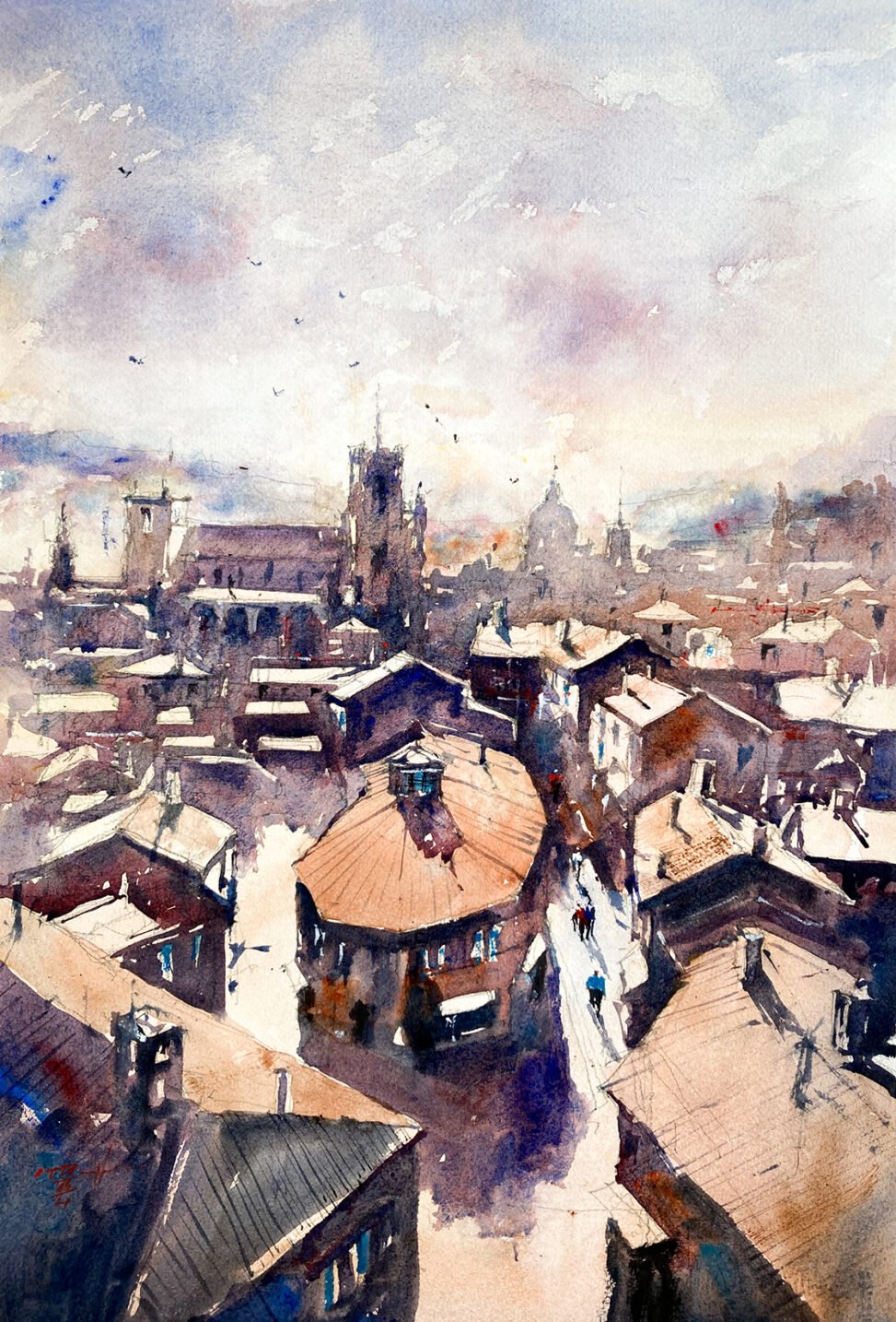 Watercolor Painting of Orvieto, Italy