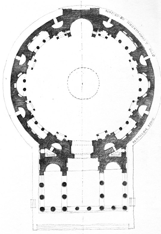 Graphite drawing of the Pantheon Plan